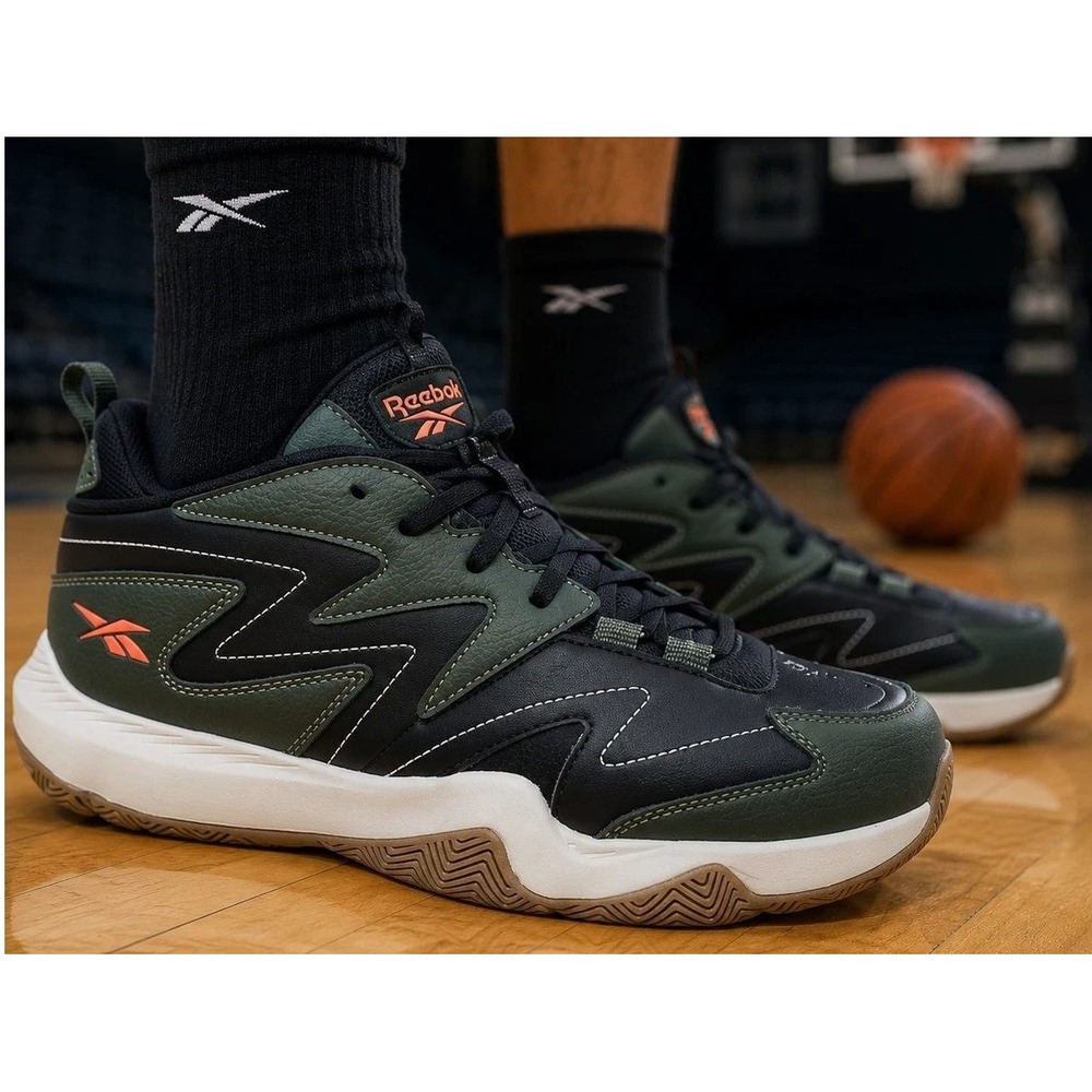 Reebok Royal Morebuck Mens 9 Army Green Black Orange Zig Zag Sneakers HN542G